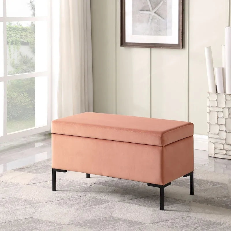 81 cm breite gepolsterte Sitzbank mit Stauraum und schwarzen Metallbeinen