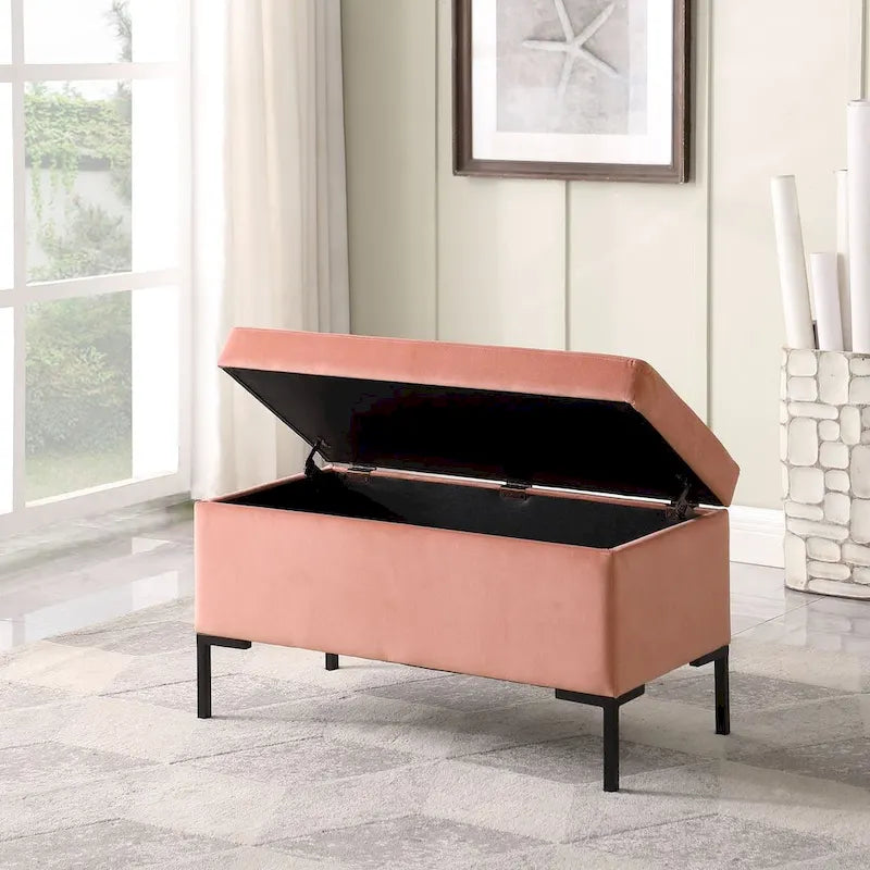 81 cm breite gepolsterte Sitzbank mit Stauraum und schwarzen Metallbeinen