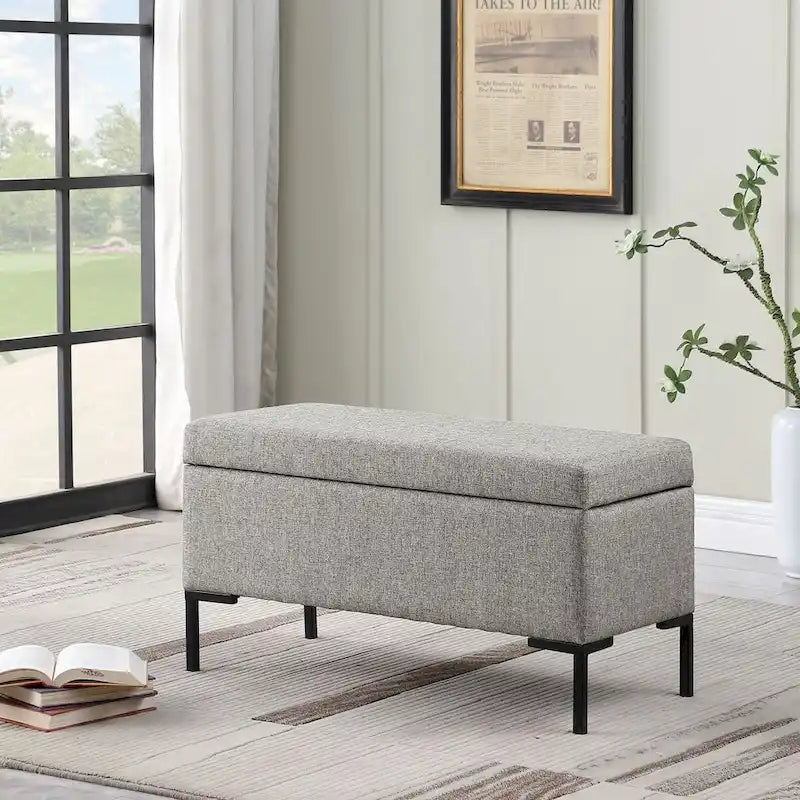81 cm breite gepolsterte Sitzbank mit Stauraum und schwarzen Metallbeinen
