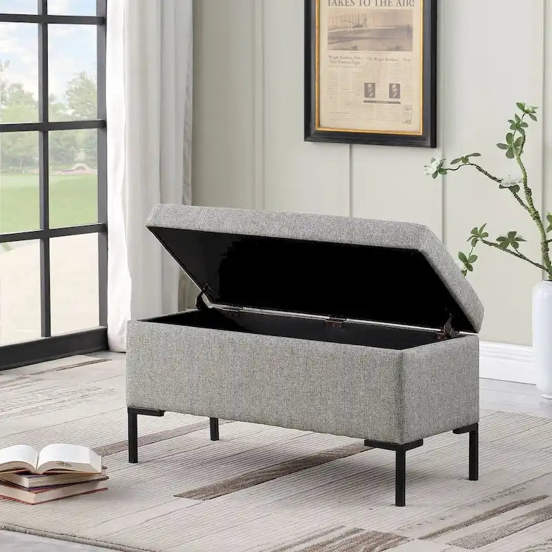 81 cm breite gepolsterte Sitzbank mit Stauraum und schwarzen Metallbeinen