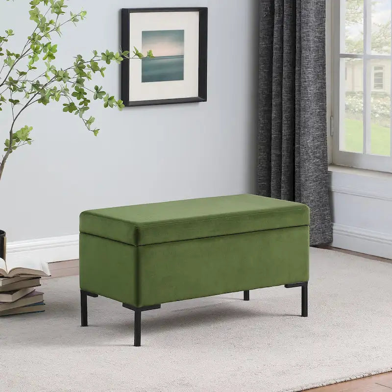 81 cm breite gepolsterte Sitzbank mit Stauraum und schwarzen Metallbeinen