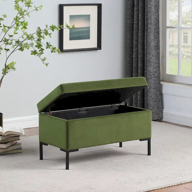 81 cm breite gepolsterte Sitzbank mit Stauraum und schwarzen Metallbeinen