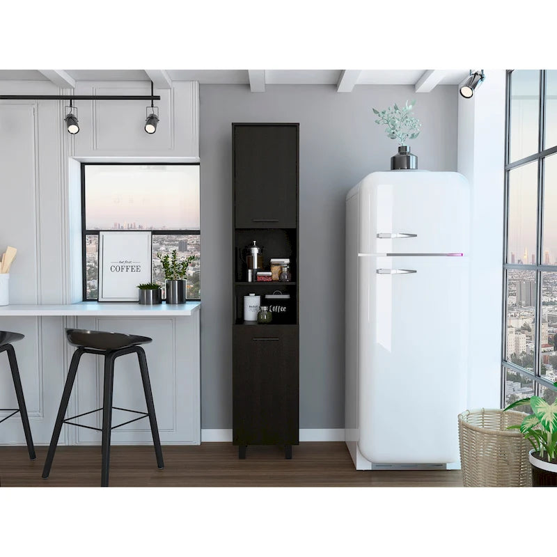 Tall 2-Door Pantry Cabinet with Open Shelves