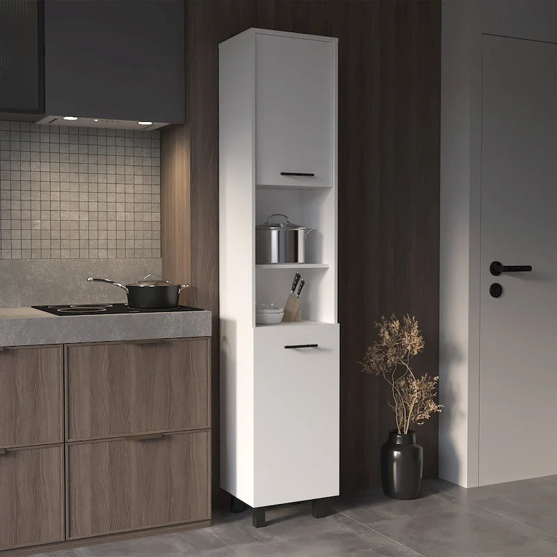 Tall 2-Door Pantry Cabinet with Open Shelves