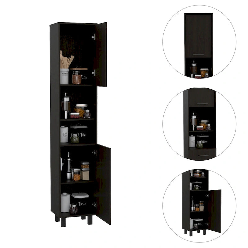 Tall 2-Door Pantry Cabinet with Open Shelves