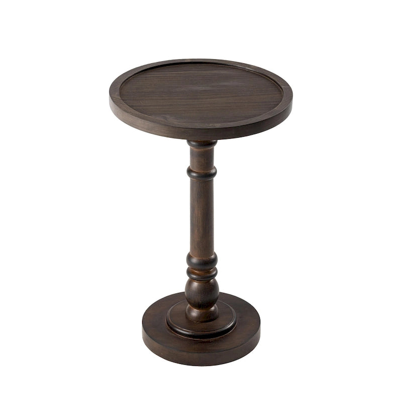 Small Solid Wood Pedestal Side Table with Round Tray Top