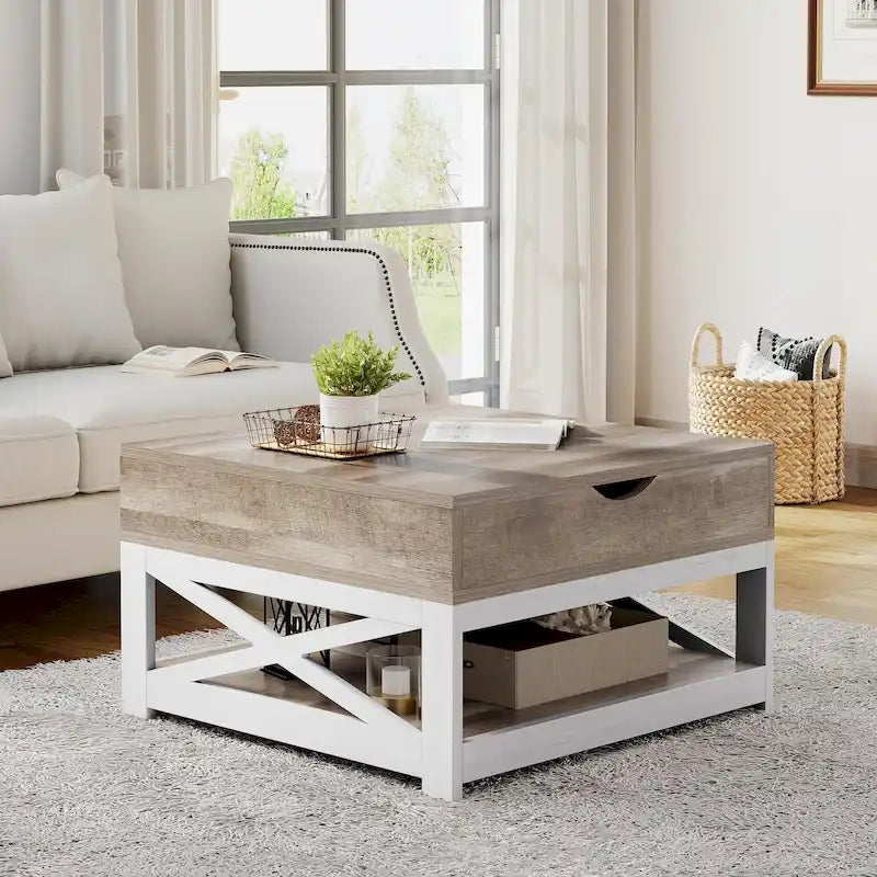 Square Farmhouse Lift-Top Coffee Table with Storage