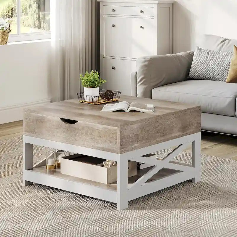 Square Farmhouse Lift-Top Coffee Table with Storage