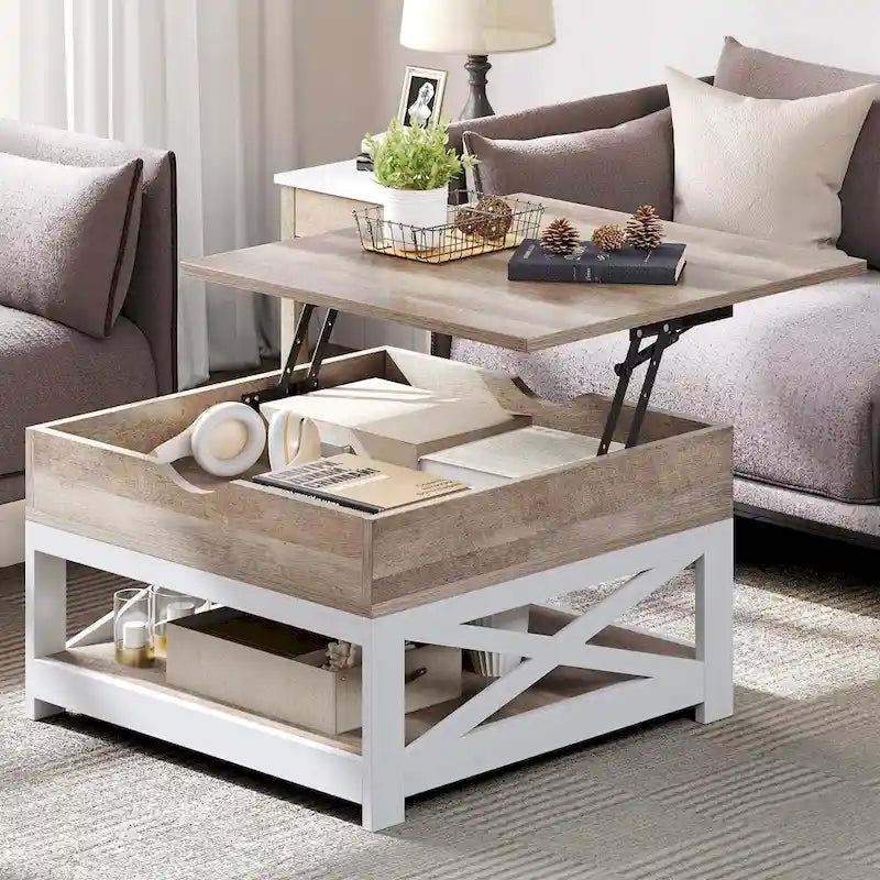 Square Farmhouse Lift-Top Coffee Table with Storage