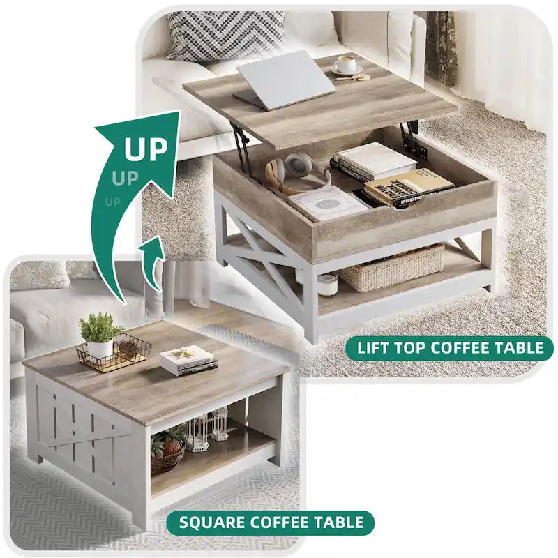 Square Farmhouse Lift-Top Coffee Table with Storage