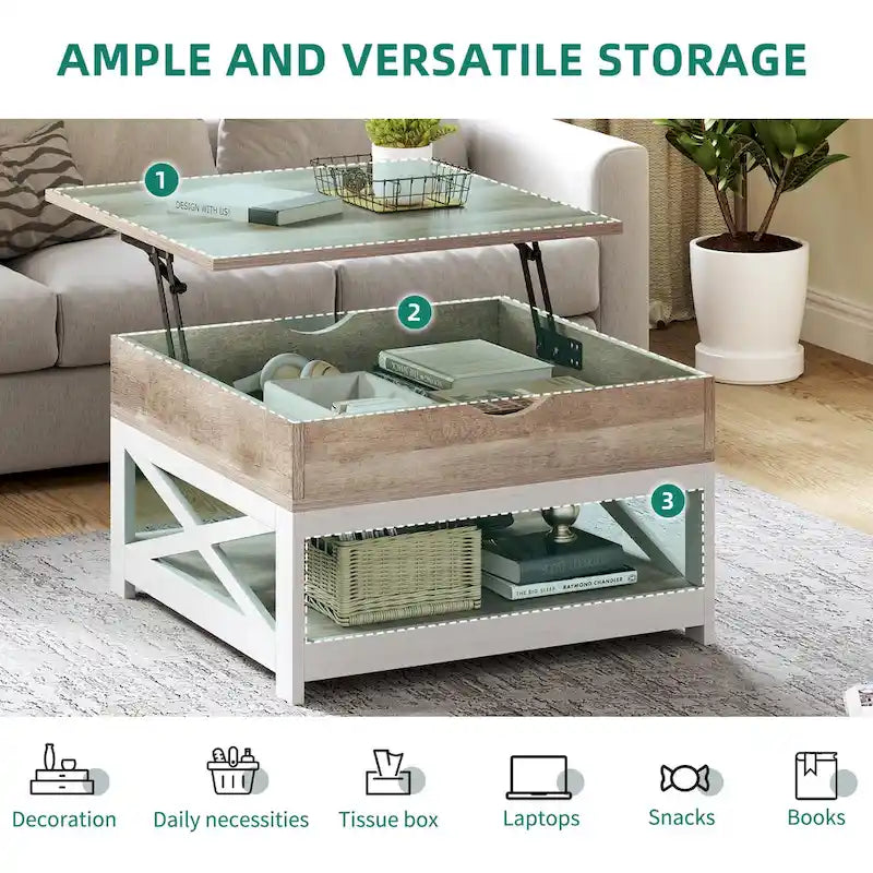 Square Farmhouse Lift-Top Coffee Table with Storage