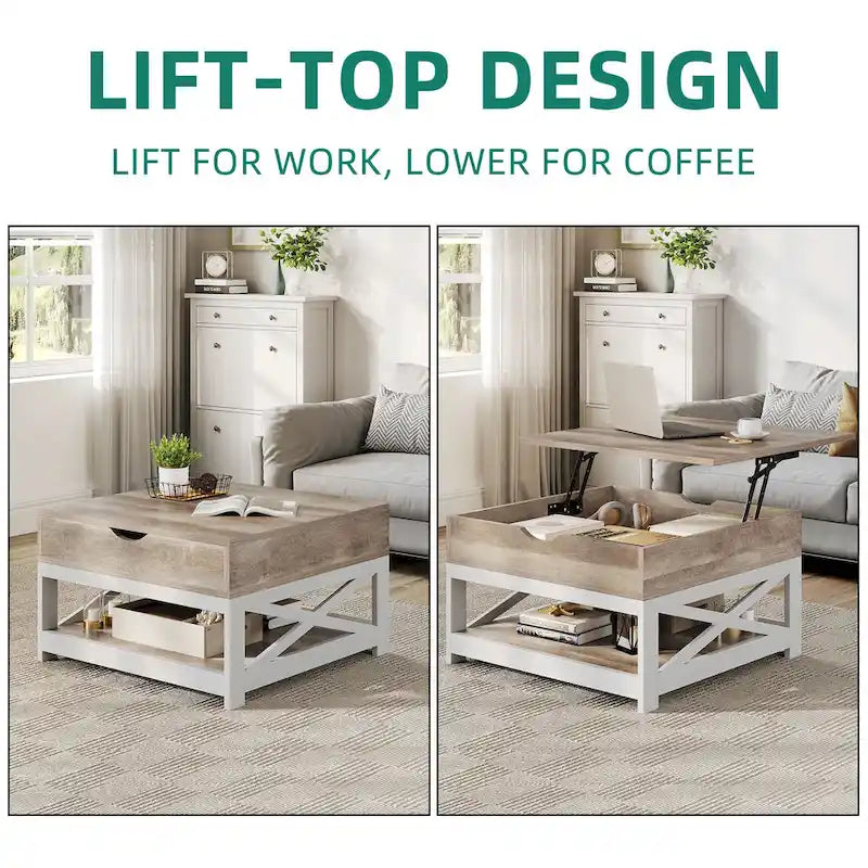Square Farmhouse Lift-Top Coffee Table with Storage