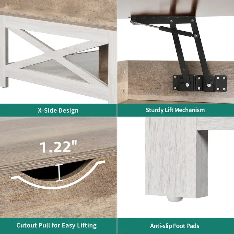 Square Farmhouse Lift-Top Coffee Table with Storage