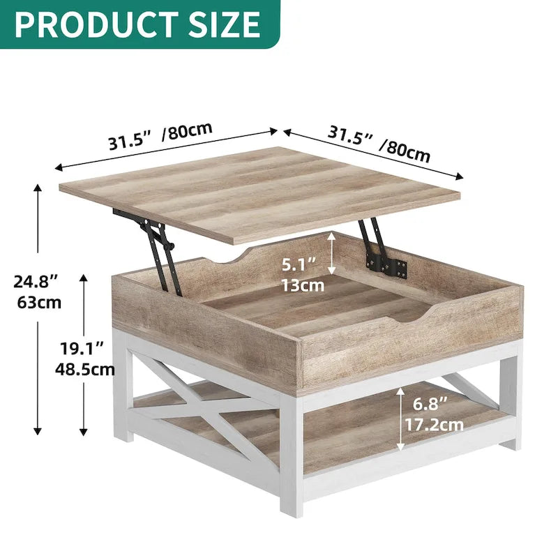 Square Farmhouse Lift-Top Coffee Table with Storage