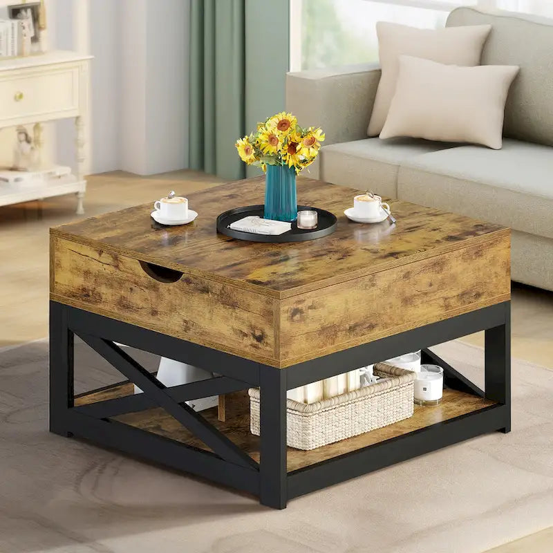 Square Farmhouse Lift-Top Coffee Table with Storage