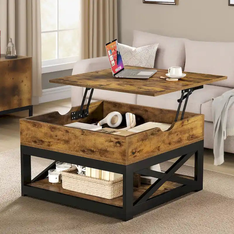 Square Farmhouse Lift-Top Coffee Table with Storage