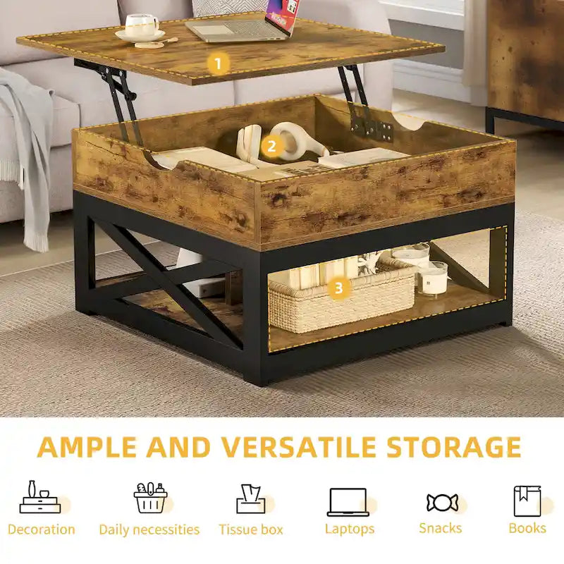 Square Farmhouse Lift-Top Coffee Table with Storage