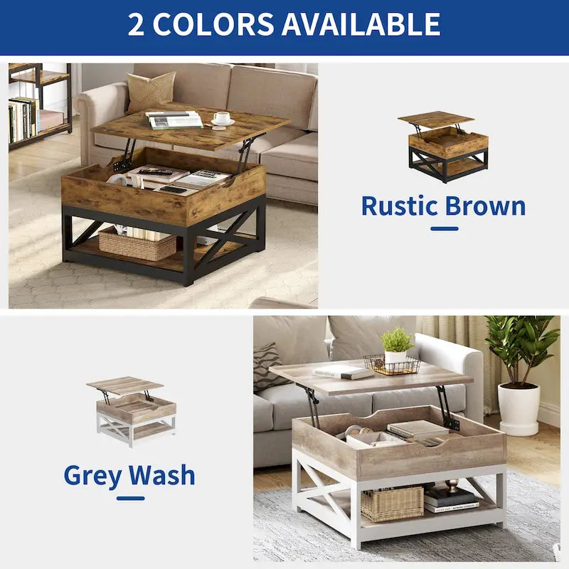 Square Farmhouse Lift-Top Coffee Table with Storage