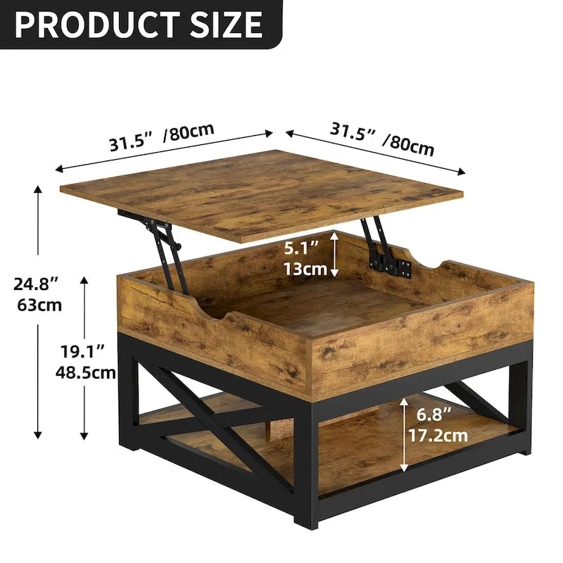 Square Farmhouse Lift-Top Coffee Table with Storage