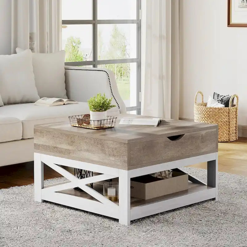 Square Farmhouse Lift-Top Coffee Table with Storage