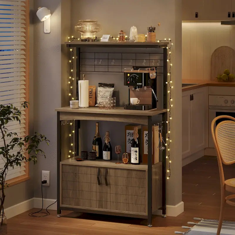 31.5-Inch Microwave Stand with Storage Cabinet and Adjustable Shelf