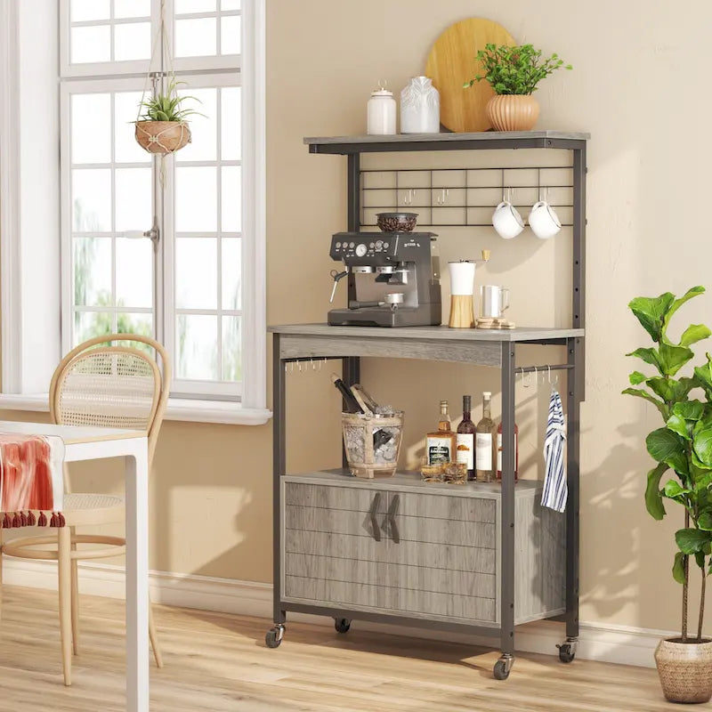 31.5-Inch Microwave Stand with Storage Cabinet and Adjustable Shelf