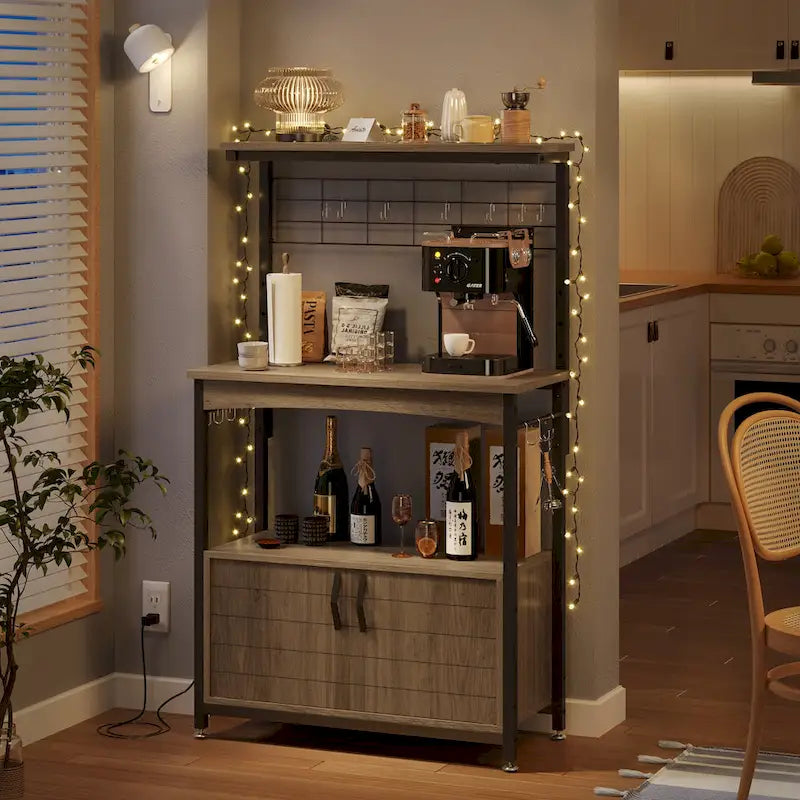31.5-Inch Microwave Stand with Storage Cabinet and Adjustable Shelf