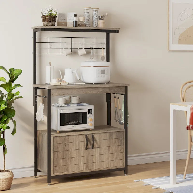 31.5-Inch Microwave Stand with Storage Cabinet and Adjustable Shelf