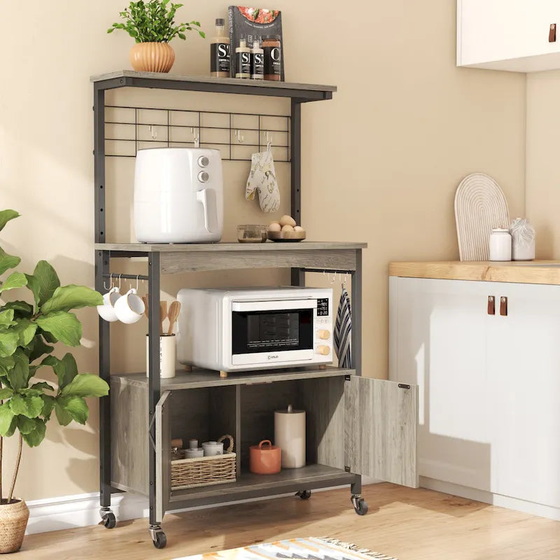 31.5-Inch Microwave Stand with Storage Cabinet and Adjustable Shelf