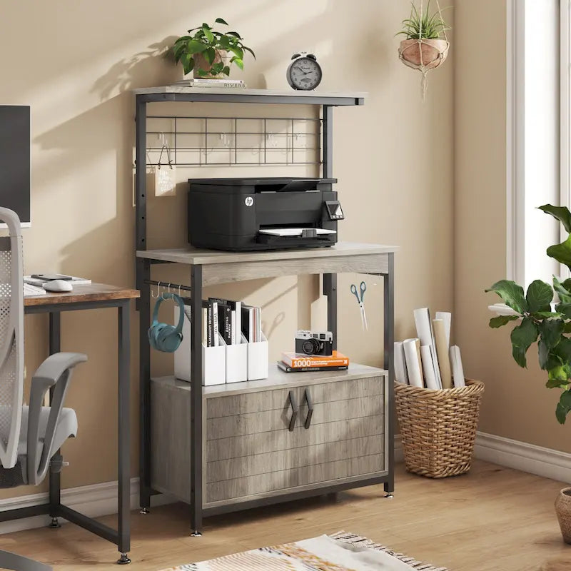 31.5-Inch Microwave Stand with Storage Cabinet and Adjustable Shelf