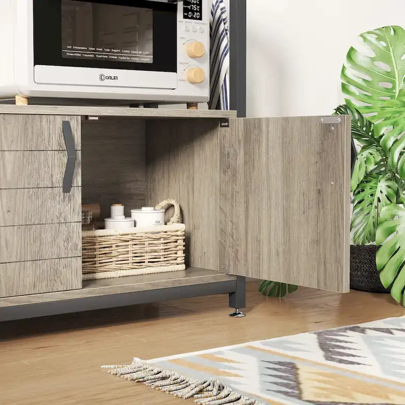 31.5-Inch Microwave Stand with Storage Cabinet and Adjustable Shelf