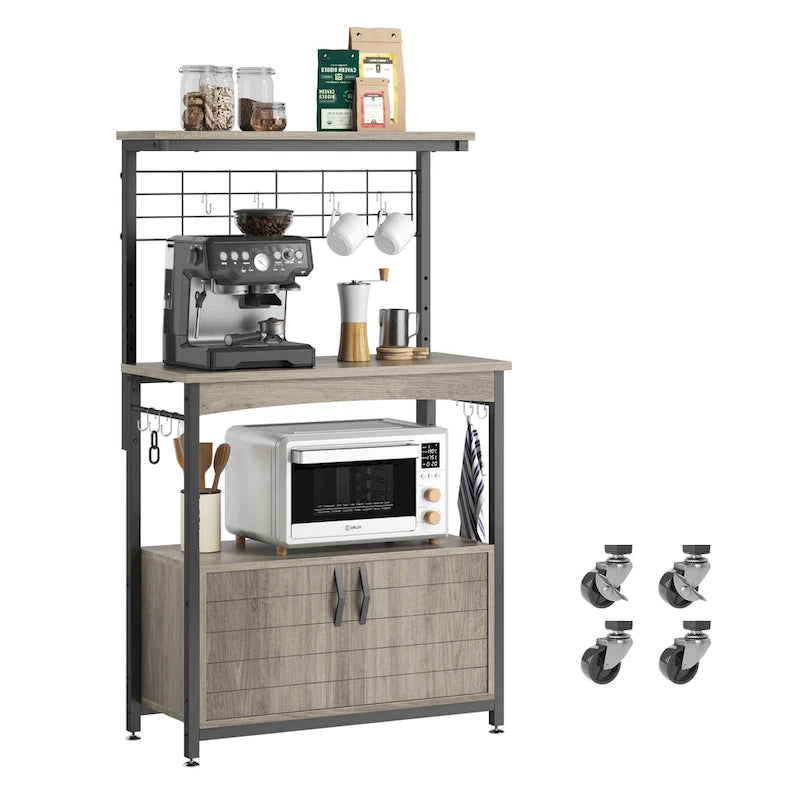 31.5-Inch Microwave Stand with Storage Cabinet and Adjustable Shelf