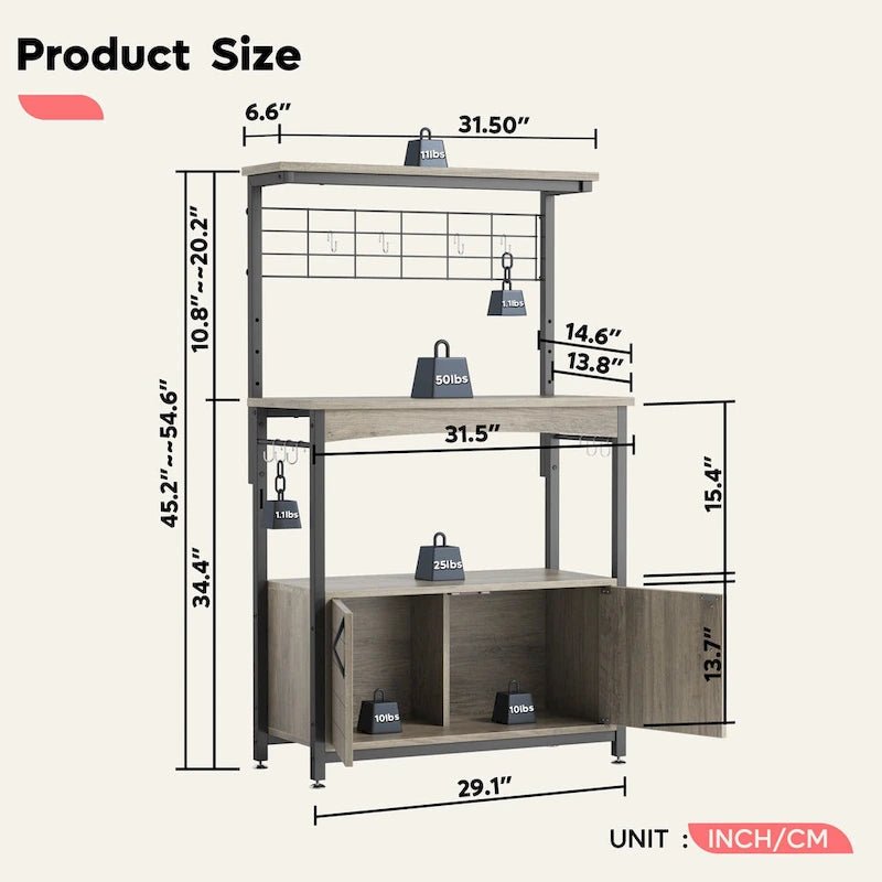 31.5-Inch Microwave Stand with Storage Cabinet and Adjustable Shelf