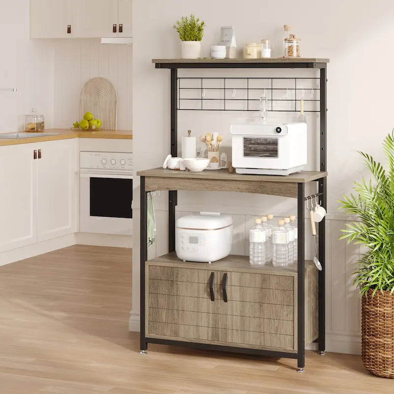 31.5-Inch Microwave Stand with Storage Cabinet and Adjustable Shelf