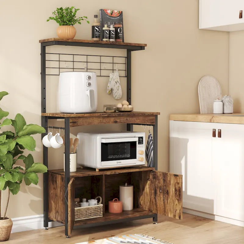 31.5-Inch Microwave Stand with Storage Cabinet and Adjustable Shelf