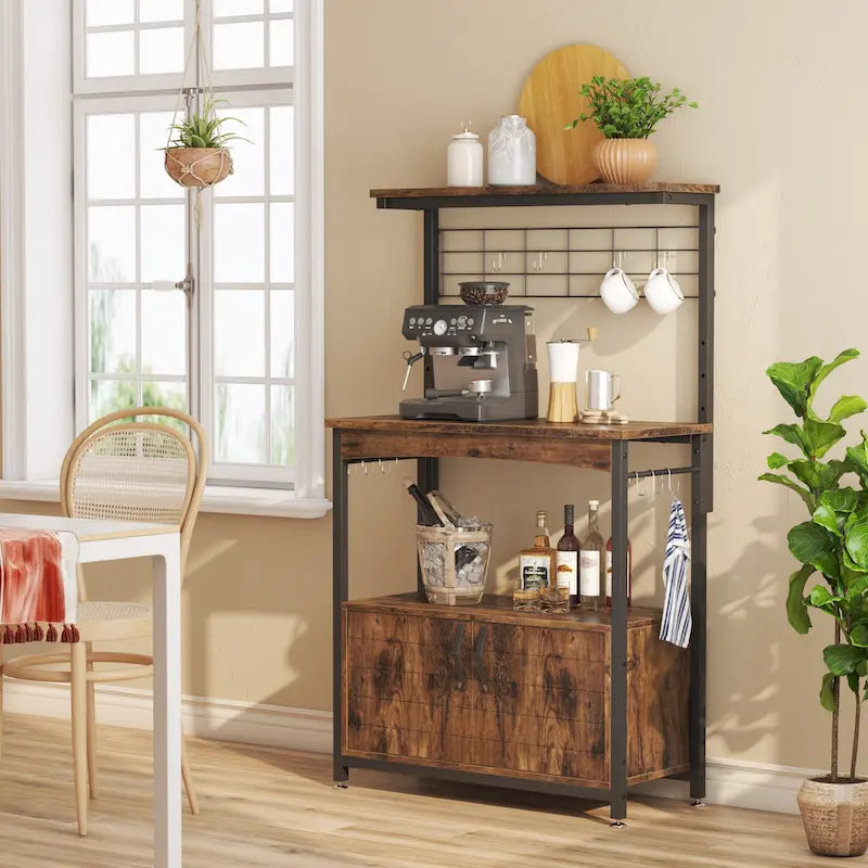 31.5-Inch Microwave Stand with Storage Cabinet and Adjustable Shelf