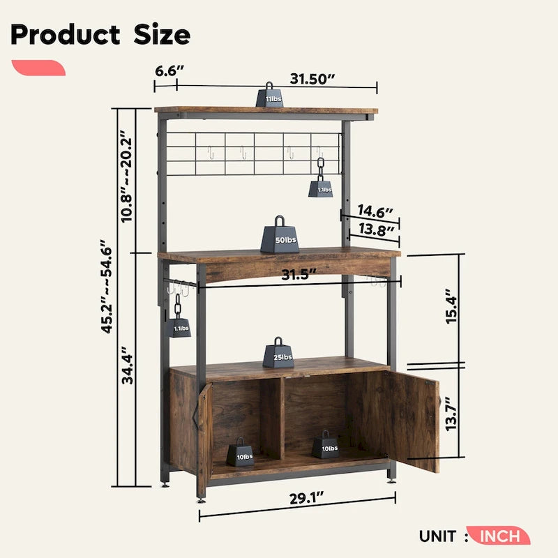 31.5-Inch Microwave Stand with Storage Cabinet and Adjustable Shelf
