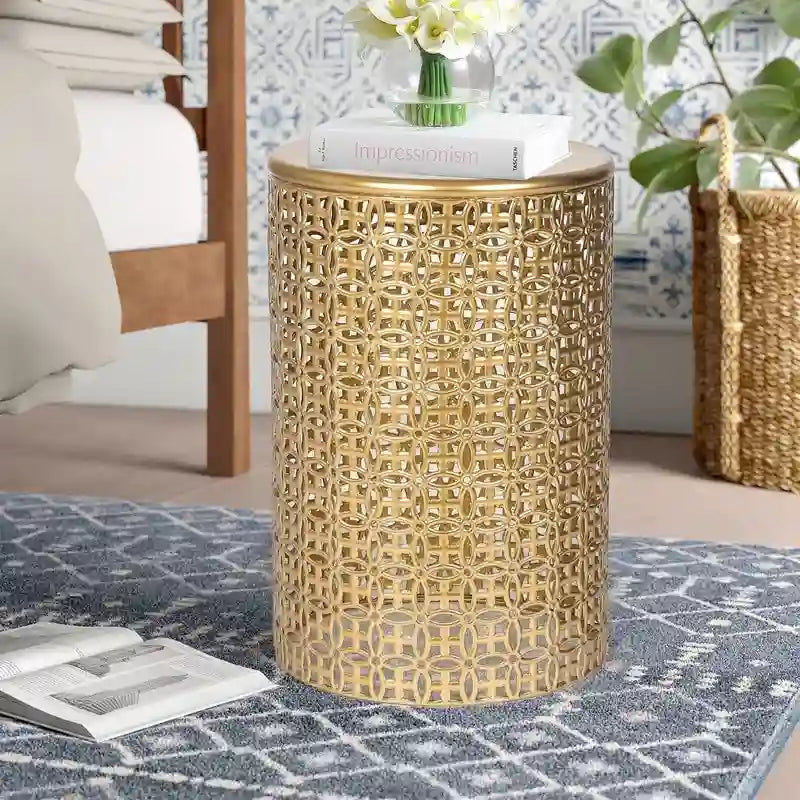 Round Metal End Tables with Openwork Frames, Set of 2