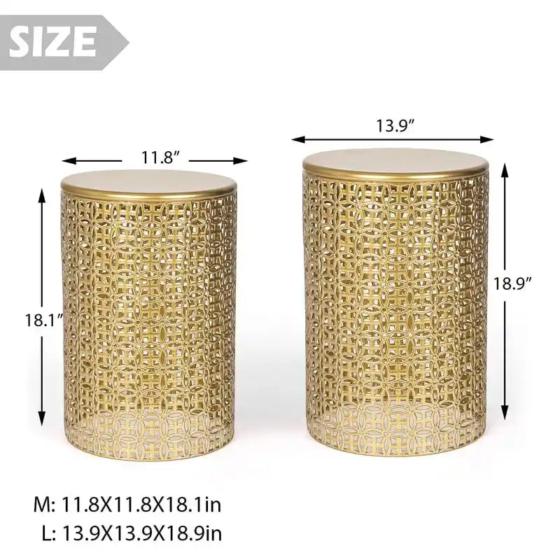 Round Metal End Tables with Openwork Frames, Set of 2