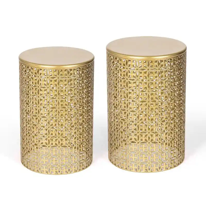 Round Metal End Tables with Openwork Frames, Set of 2