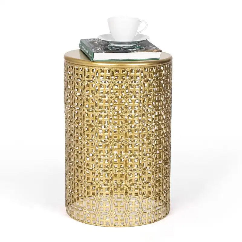 Round Metal End Tables with Openwork Frames, Set of 2