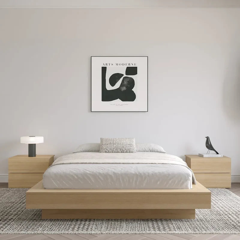 Modern Platform Bed Frame with Wide Bedside Panels