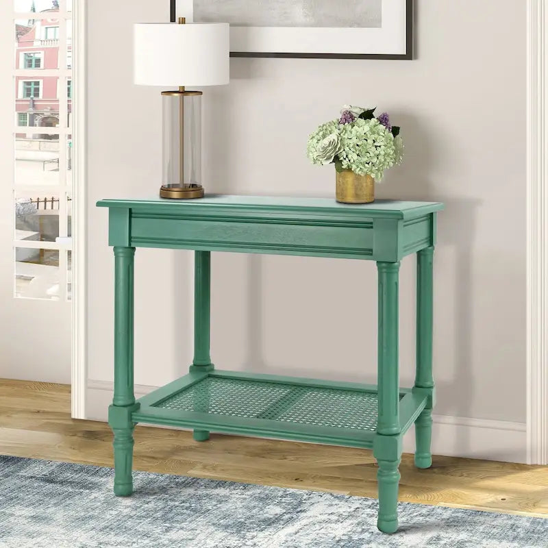 Solid Wood Side Table with Lower Storage Shelf