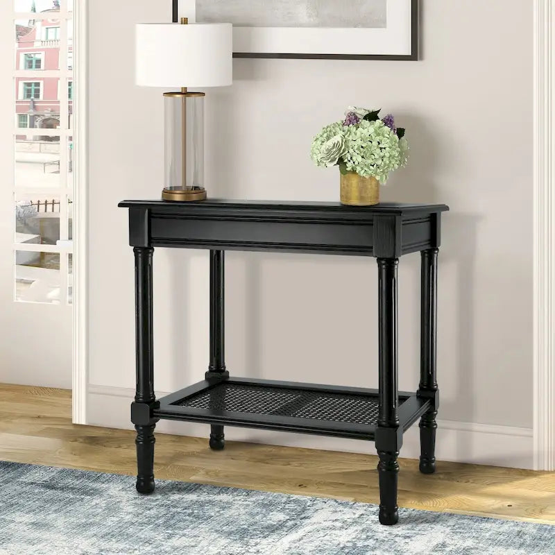 Solid Wood Side Table with Lower Storage Shelf