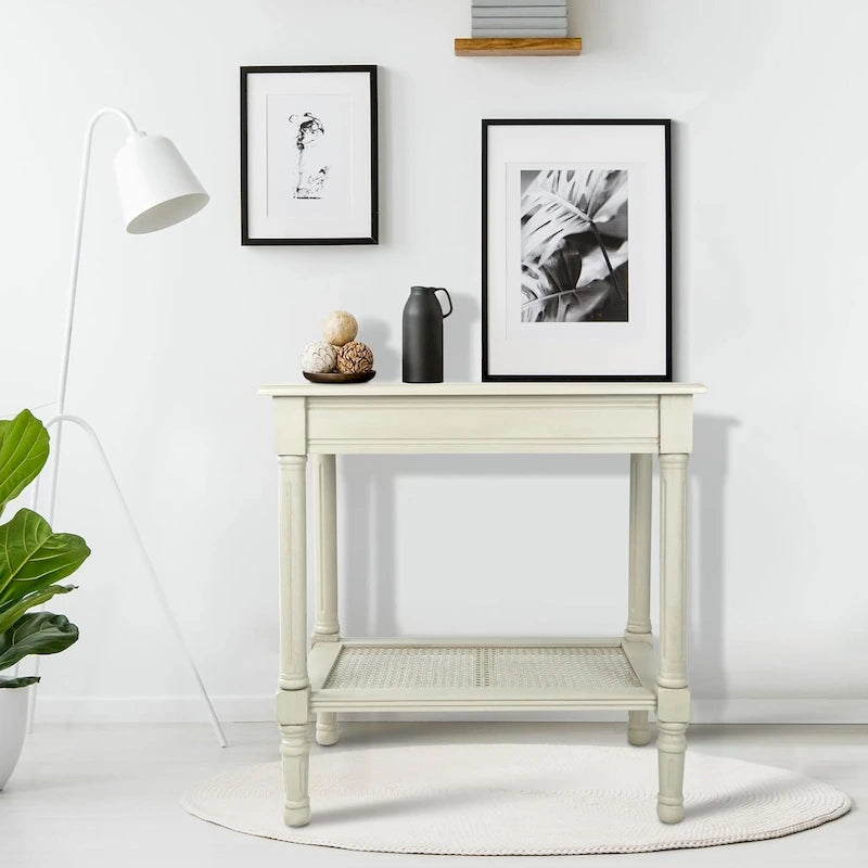 Solid Wood Side Table with Lower Storage Shelf