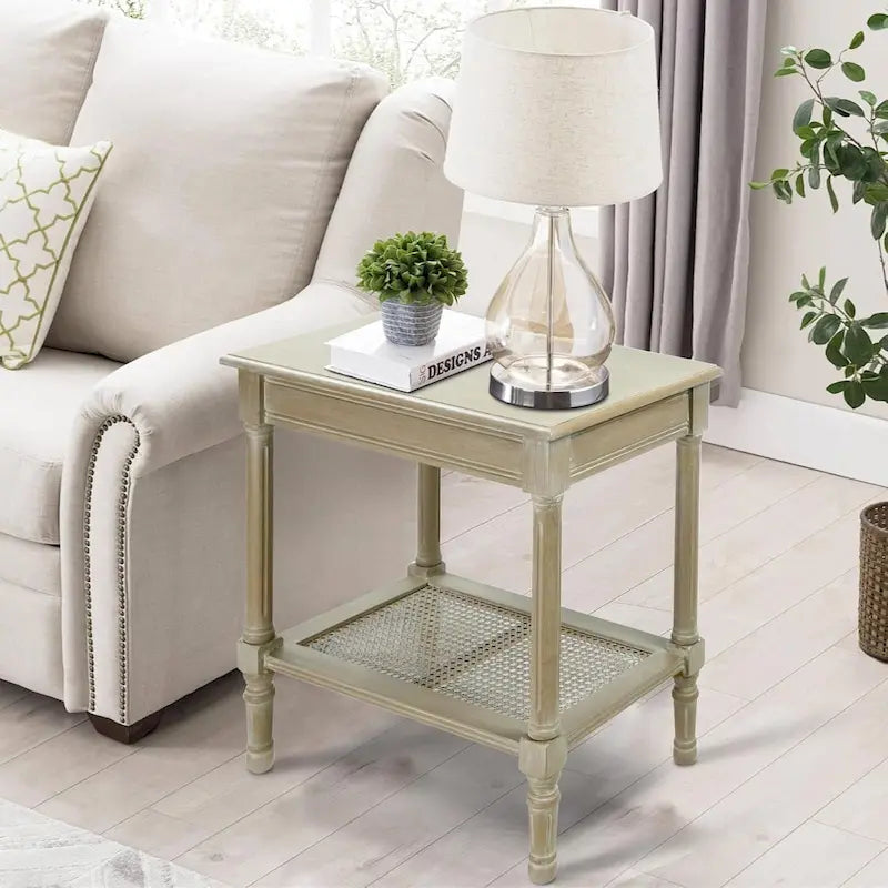 Solid Wood Side Table with Lower Storage Shelf