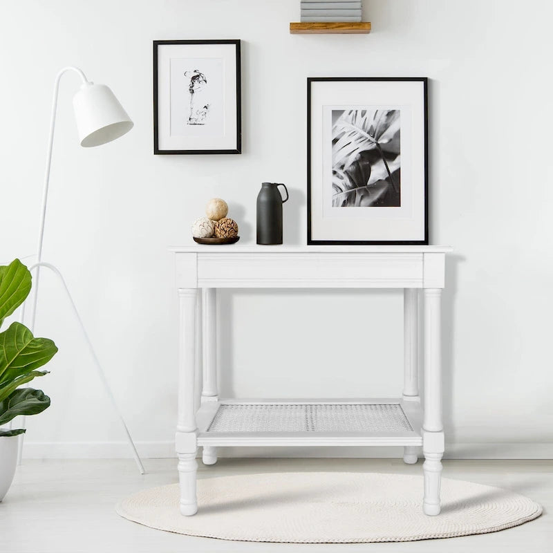 Solid Wood Side Table with Lower Storage Shelf