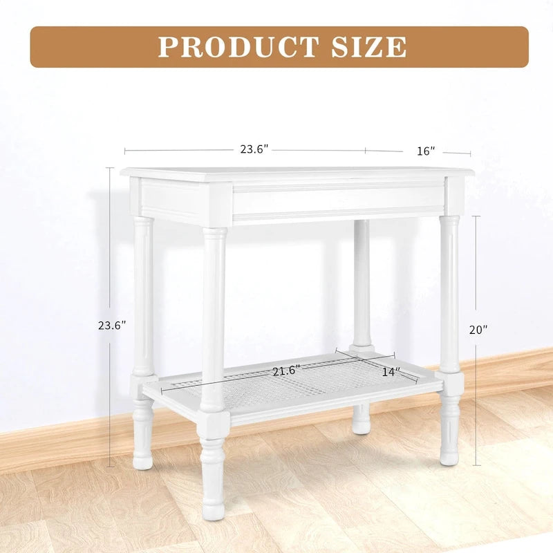 Solid Wood Side Table with Lower Storage Shelf