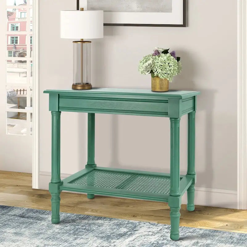 Solid Wood Side Table with Lower Storage Shelf