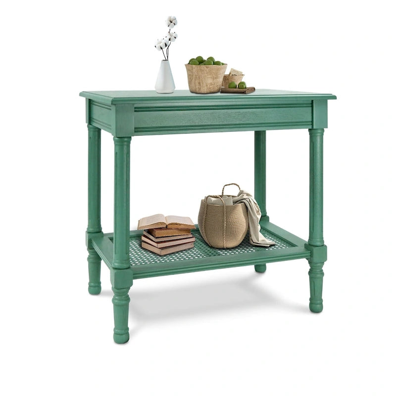 Solid Wood Side Table with Lower Storage Shelf